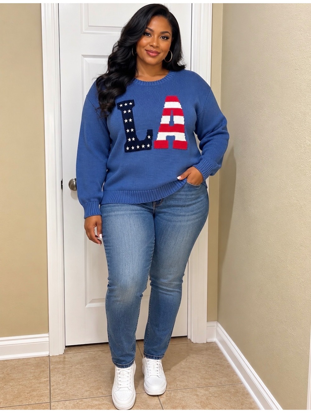 Vineyard Vines Blue LA Flag Crewneck Sweater
